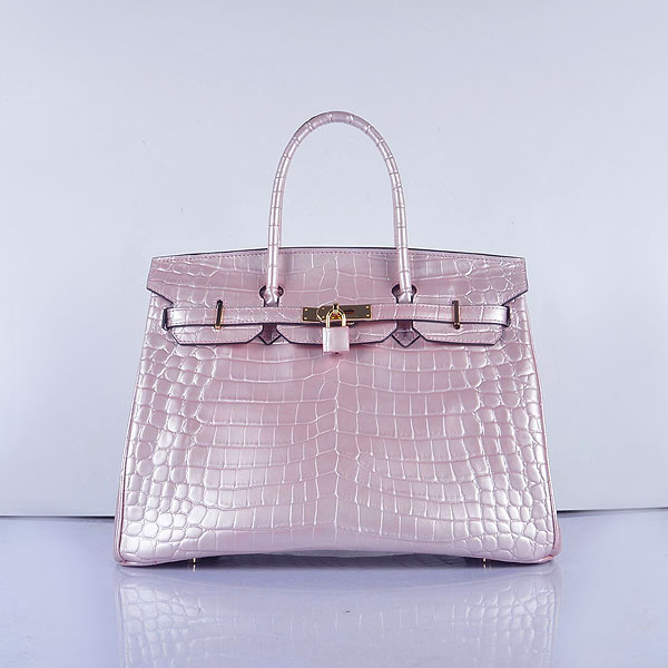 Hermes Birkin 35Cm Crocodile 6089 Head Stripe Bags Pearly Pink G